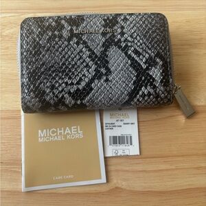 Michael Kors Snake Print Leather Wallet in Quarry Grey #32F4SJ6DOT - NWT
